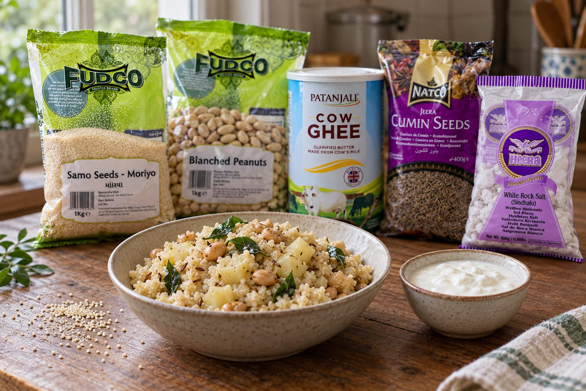 Samak rice khichdi (barnyard millet), cooked and plated