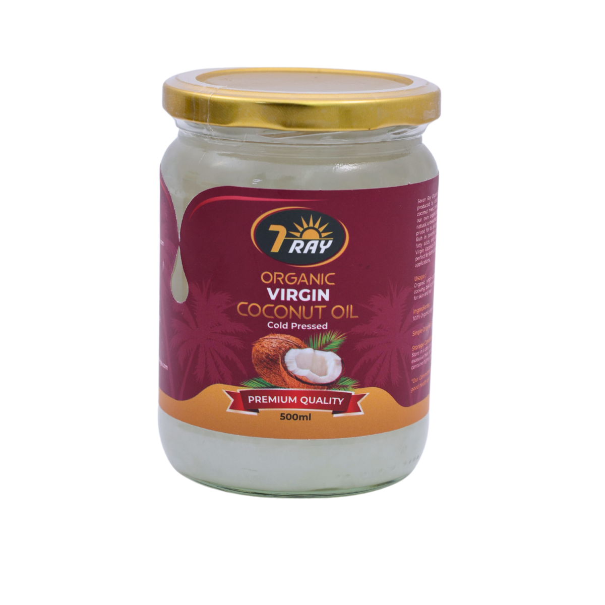 7Ray Organic Virgin Coconut Oil 500ml, front of pack