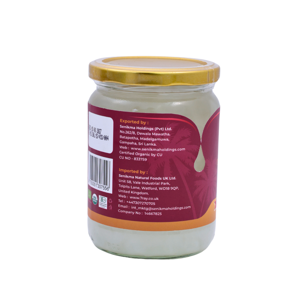 Side of the 7Ray Organic Virgin Coconut Oil 500ml pack
