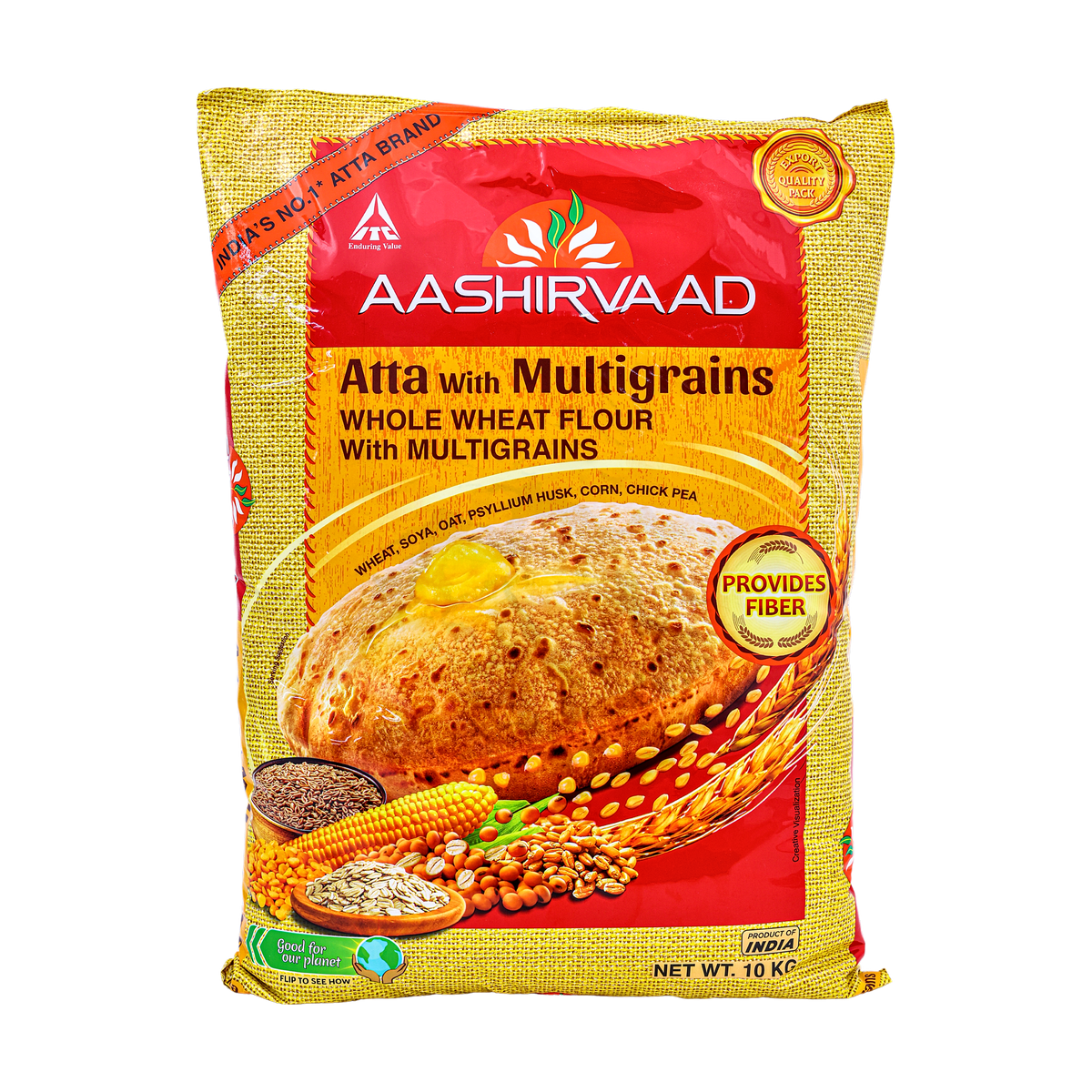 Aashirvaad Atta with Multigrains 10kg, front of pack