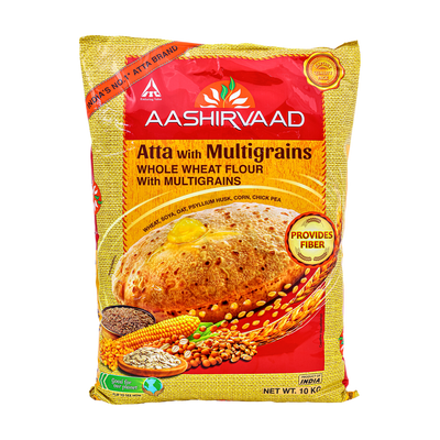 Aashirvaad Atta with Multigrains 10kg, front of pack