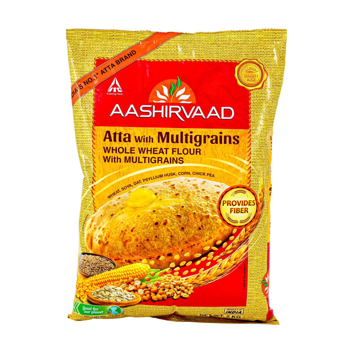 Aashirvaad Atta with Multigrains 2kg, front of pack