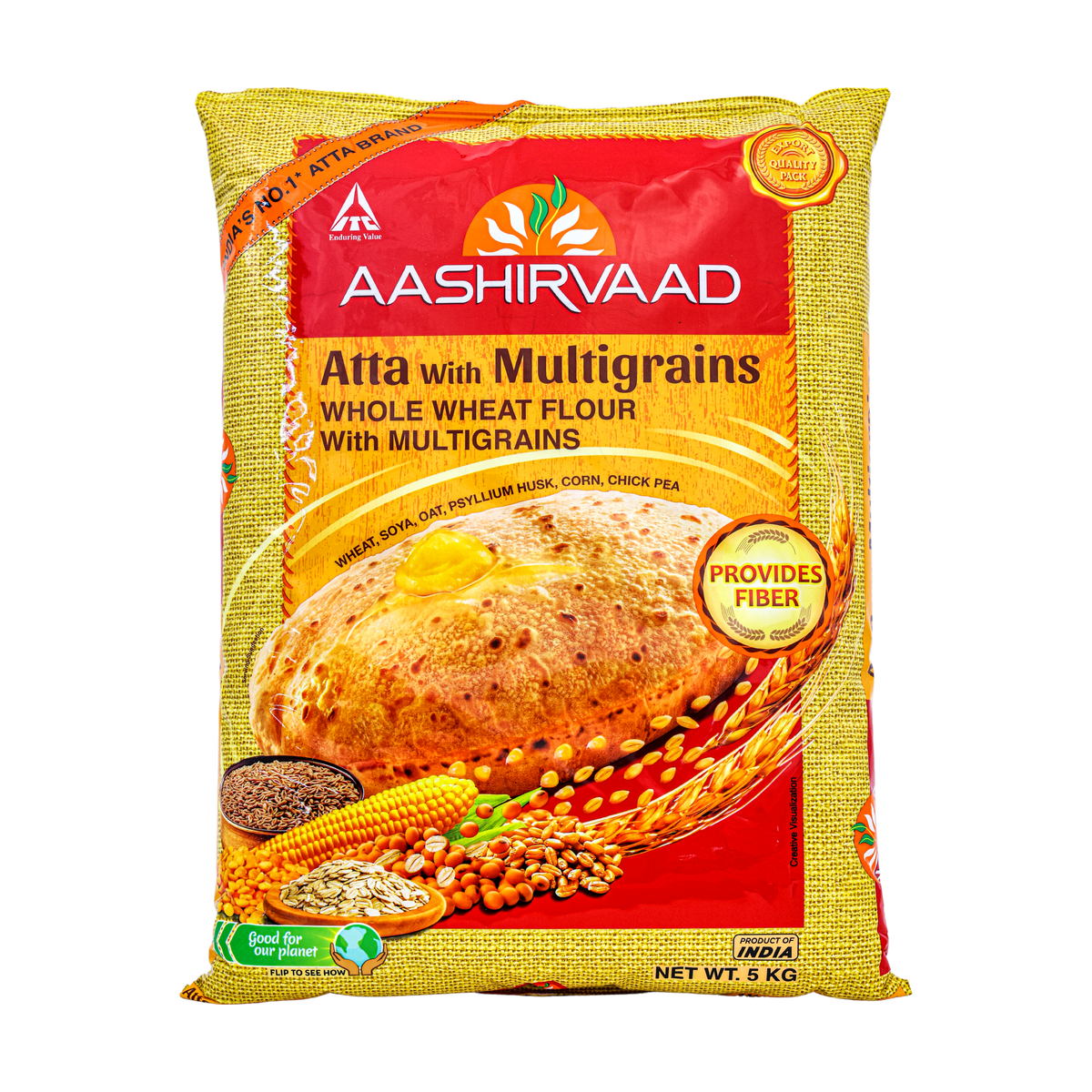 Aashirvaad Atta with Multigrains 5kg, front of pack