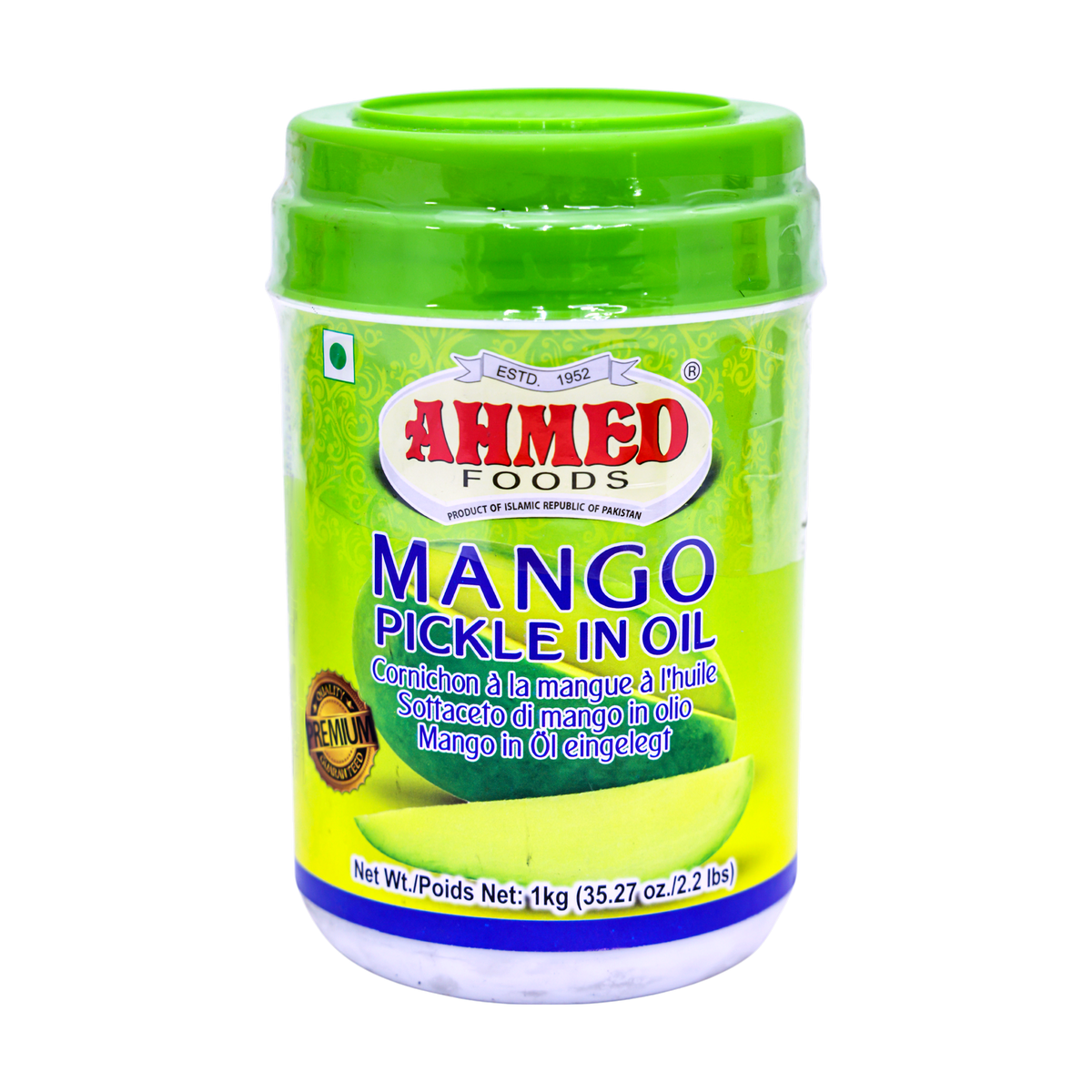 Ahmed Mango Pickle in Oil 1kg, front of pack