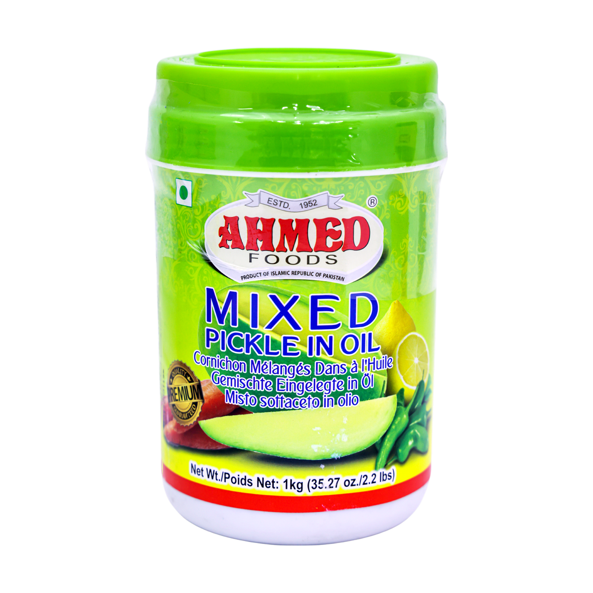 Ahmed Mixed Pickle in Oil 1kg, front of pack
