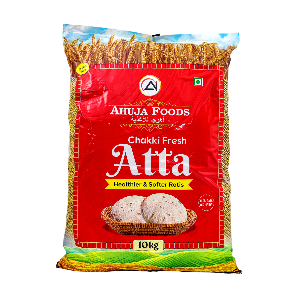 Ahuja Foods Chakki Fresh Atta 10kg, front of pack