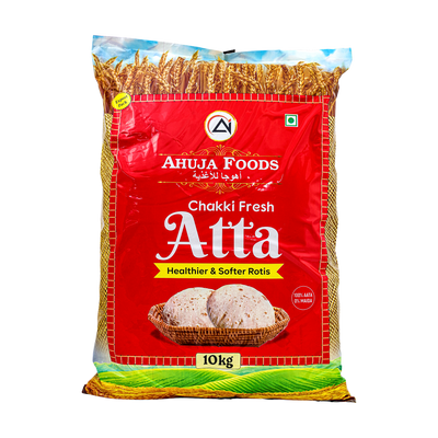 Ahuja Foods Chakki Fresh Atta 10kg, front of pack