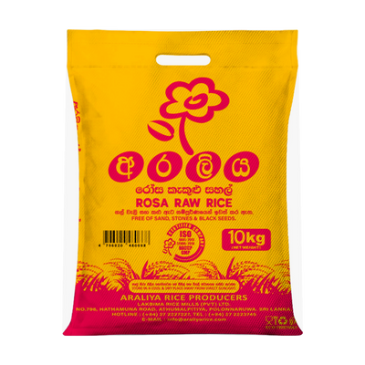 Araliya Rosa Raw Rice 10kg, front of pack