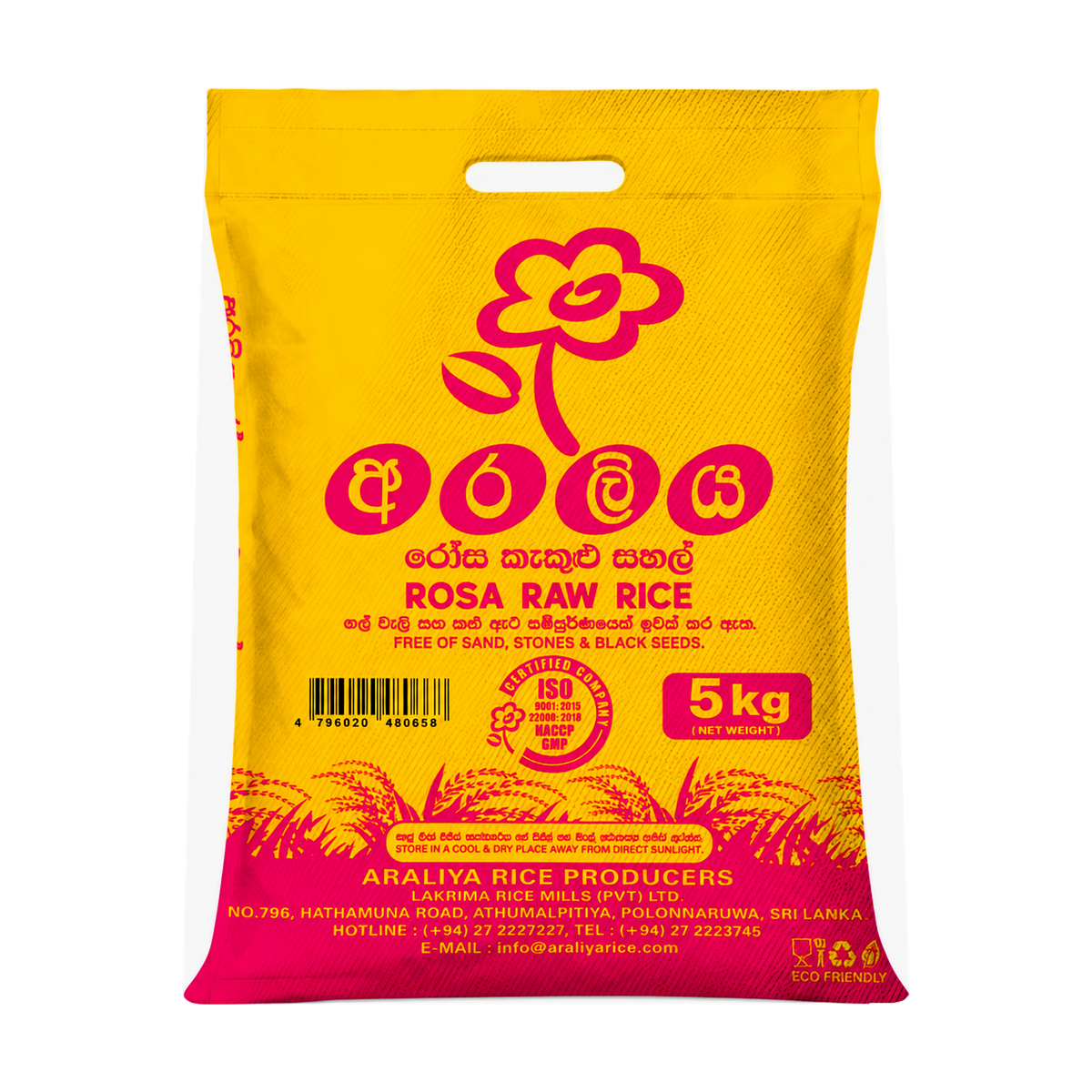 Araliya Rosa Raw Rice 5kg, front of pack