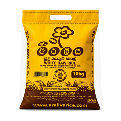 Araliya White Raw Rice 10kg, front of pack