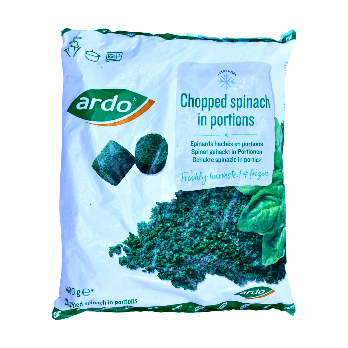 Ardo Chopped Spinach in Portions 1kg, front of pack