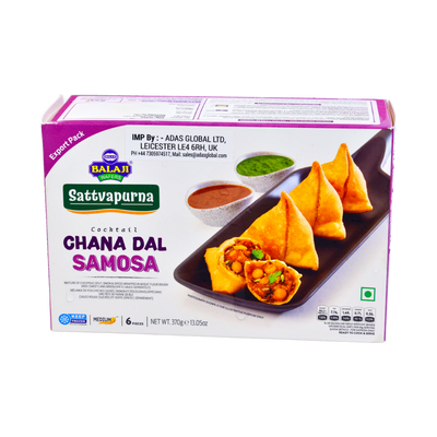 Balaji Sattvapurna Cocktail Chana Dal Samosa 6 Pieces 370g, front of pack