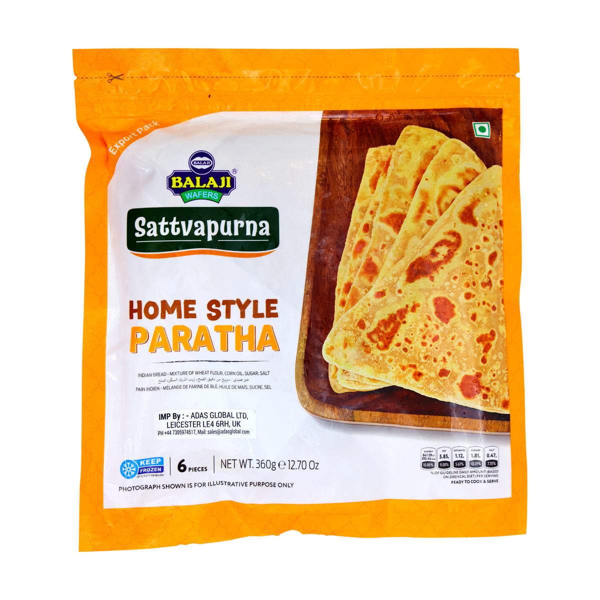 Balaji Sattvapurna Home Style Paratha 6 Pieces 360g, front of pack