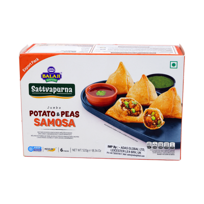 Balaji Sattvapurna Jumbo Potato & Peas Samosa 6 Pieces 520g, front of pack