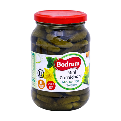 Bodrum Mini Cornichons 480g, front of pack