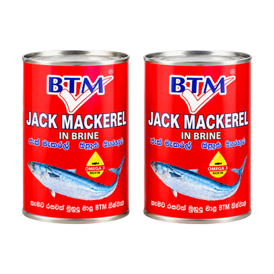 BTM Jack Mackerel in Brine 425g (Pack of 2), front of pack