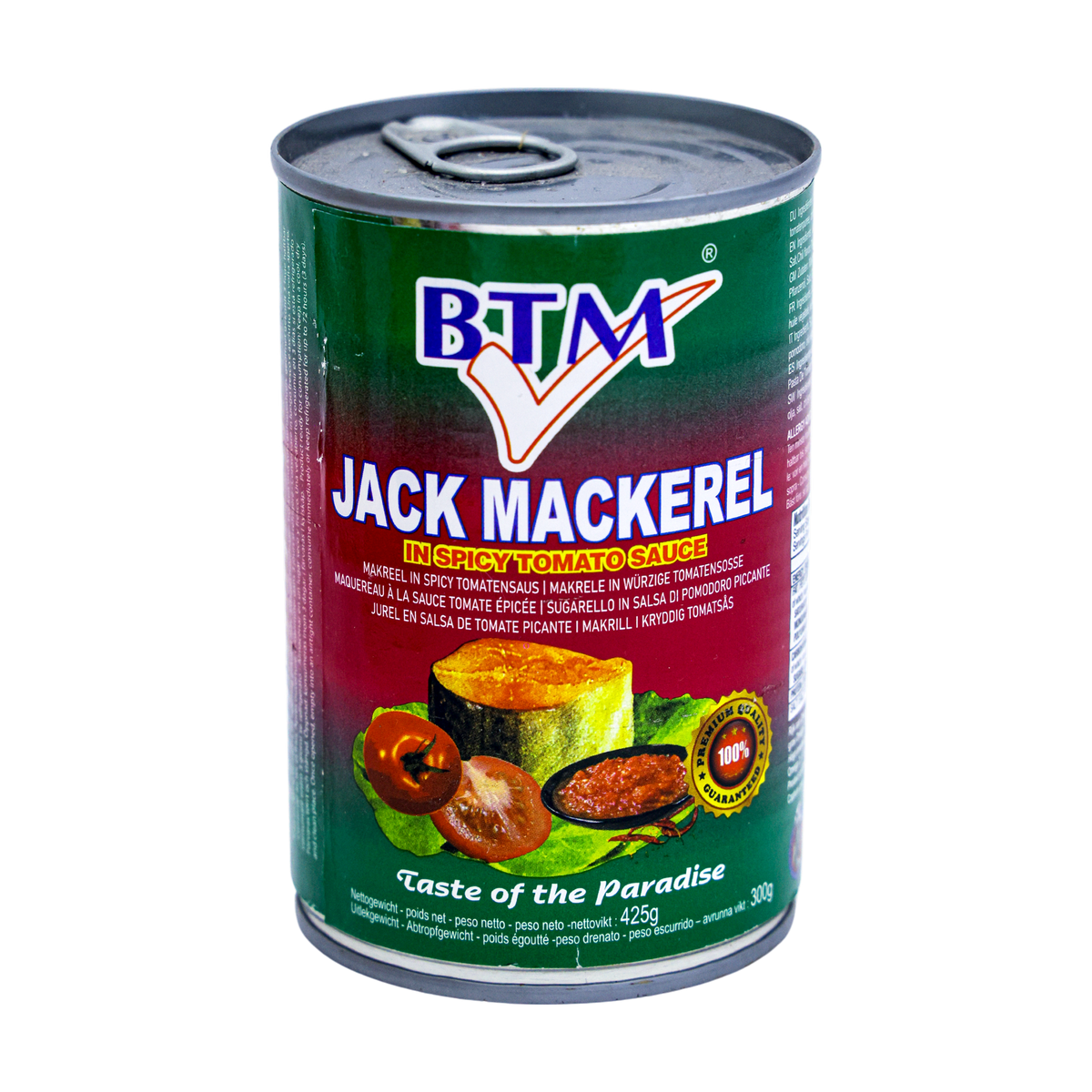BTM Jack Mackerel In Spicy Tomato Sauce 425g, front of pack