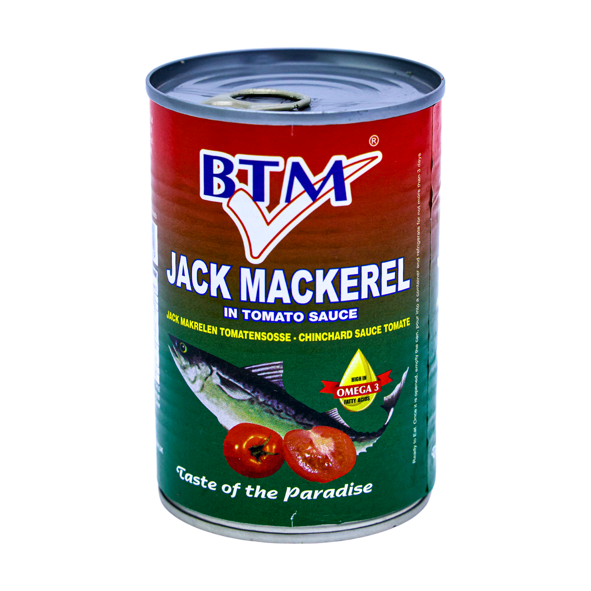 BTM Jack Mackerel In Tomato Sauce 425g, front of pack