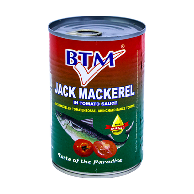 BTM Jack Mackerel In Tomato Sauce 425g, front of pack