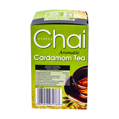 Chai Xpress Cardamom Tea 25 Tea Bags, front of pack