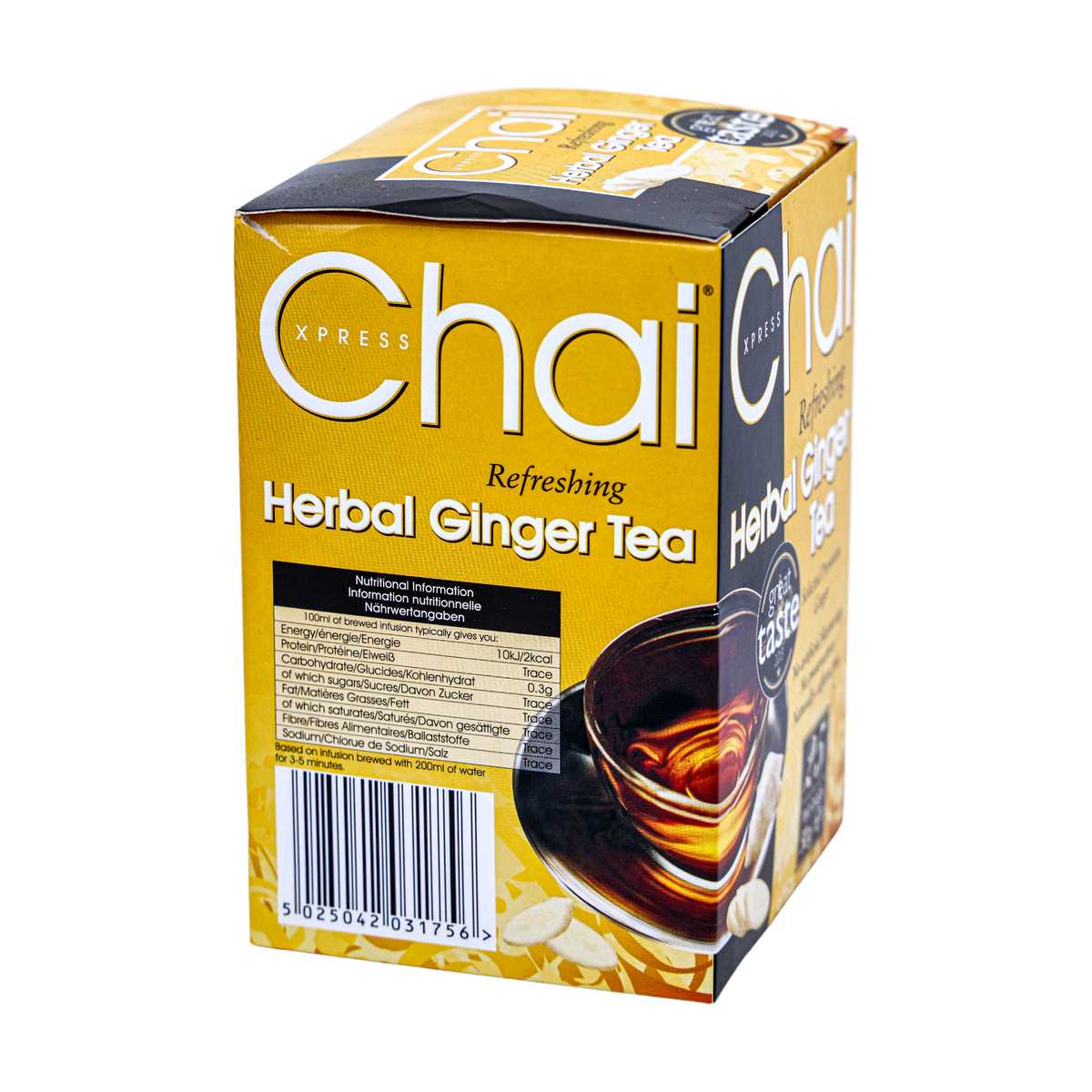 Chai Xpress Herbal Ginger Tea 25 Tea Bags, front of pack