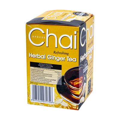 Chai Xpress Herbal Ginger Tea 25 Tea Bags, front of pack