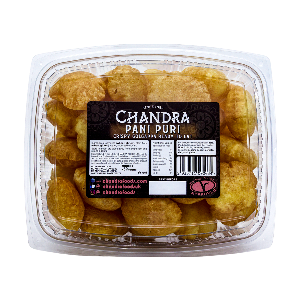 Chandra Pani Puri 40 Pieces, front of pack