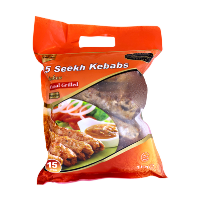 Crown Chicken Seekh Kebabs Charcoal Grilled 15 Pieces 1kg, front of pack