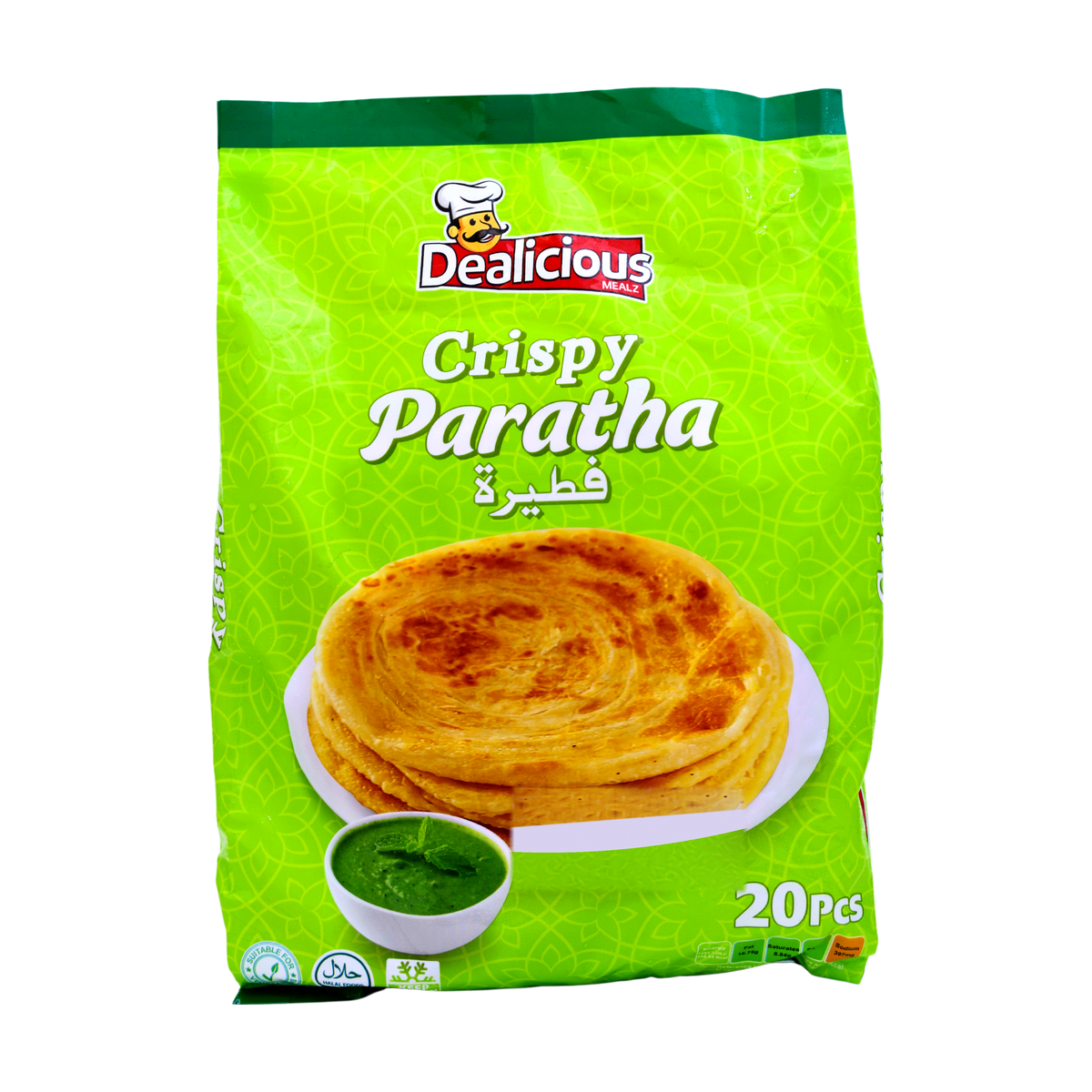 Dealicious Mealz Crispy Paratha 20 Pieces 1.2kg, front of pack
