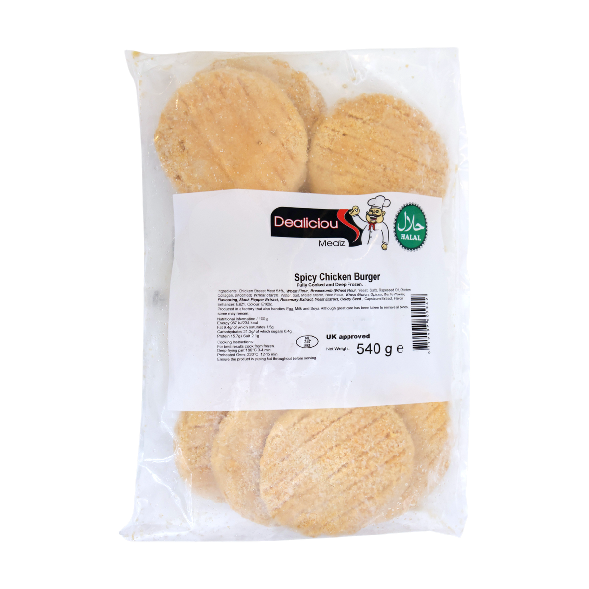 Dealicious Mealz Spicy Chicken Burger 540g, front of pack