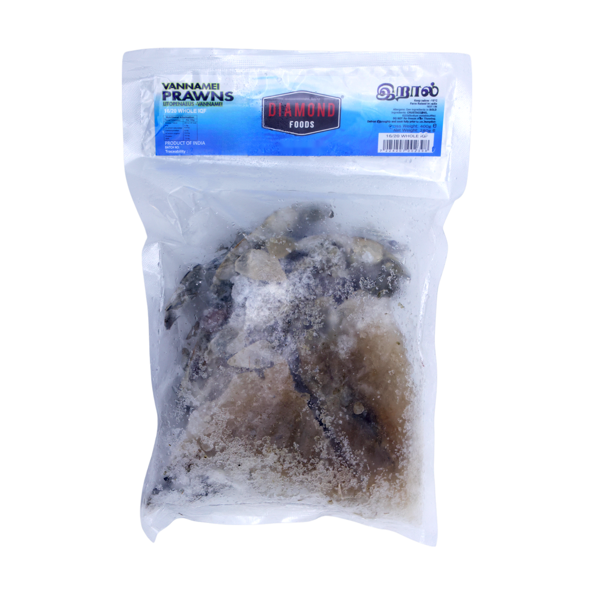 Diamond Foods Vannamei Prawns 16/20 Whole 280g, front of pack