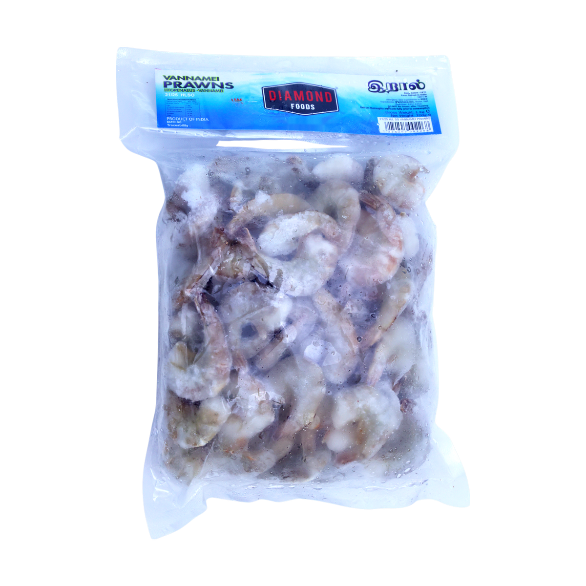 Diamond Foods Vannamei Prawns 21/25 HLSO 700g, front of pack