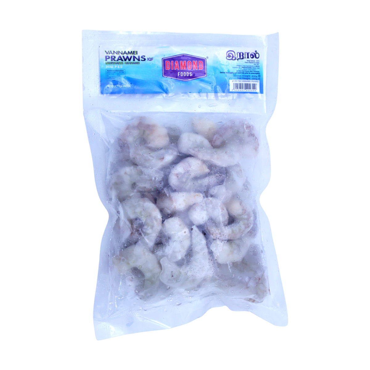 Diamond Foods Vannamei Prawns 31/40 P&D 280g, front of pack