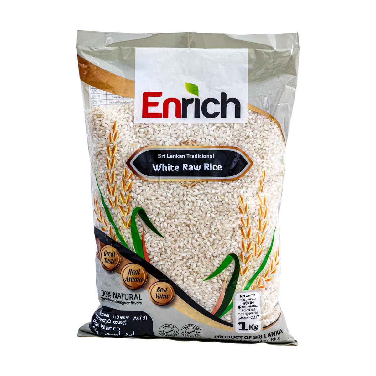 Enrich White Raw Rice 1kg, front of pack