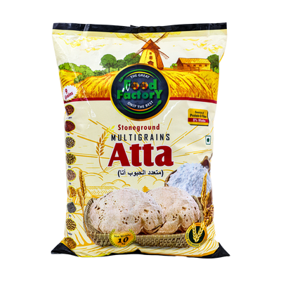 Food Factory Stoneground Multigrains Atta 10kg, front of pack