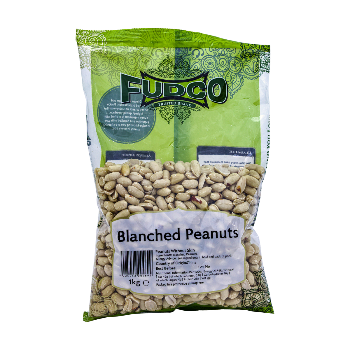 Fudco Blanched Peanuts 1kg, front of pack