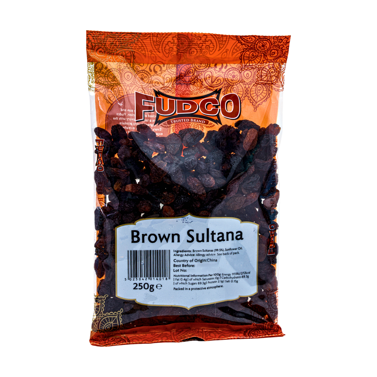 Fudco Brown Sultana 250g, front of pack