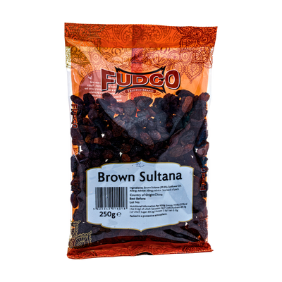 Fudco Brown Sultana 250g, front of pack