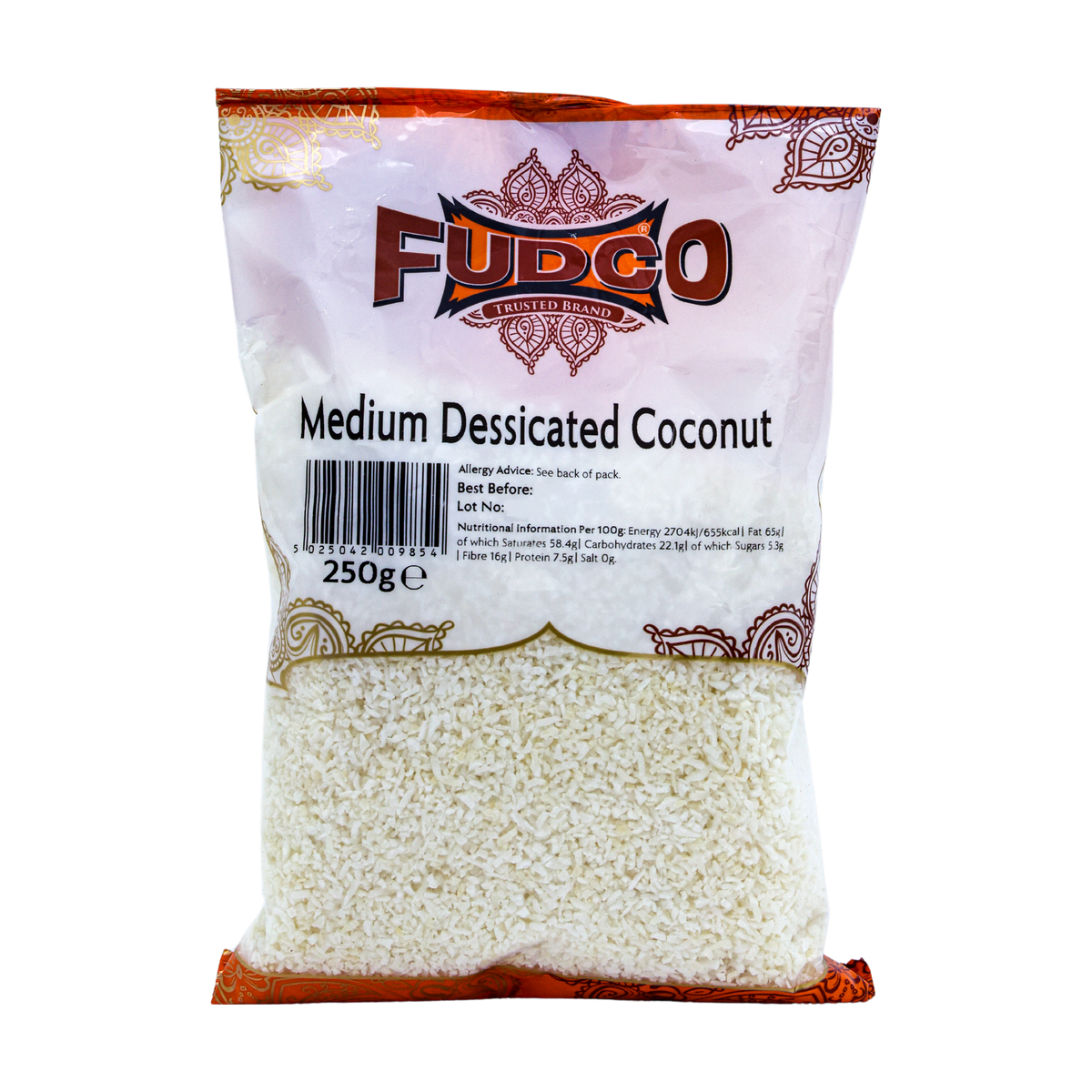 Fudco Desiccated Coconut Medium 250g, front of pack
