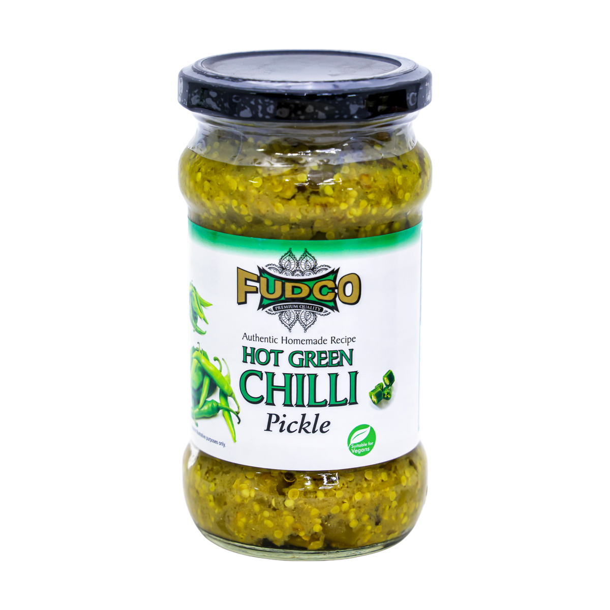 Fudco Hot Green Chilli Pickle 283g, front of pack