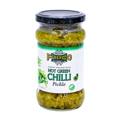 Fudco Hot Green Chilli Pickle 283g, front of pack