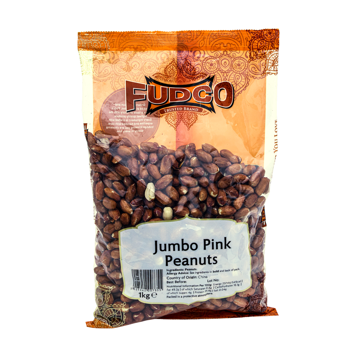 Fudco Jumbo Pink Peanuts 1kg, front of pack
