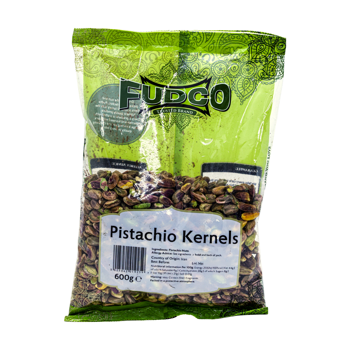 Fudco Pistachio Kernels 600g, front of pack