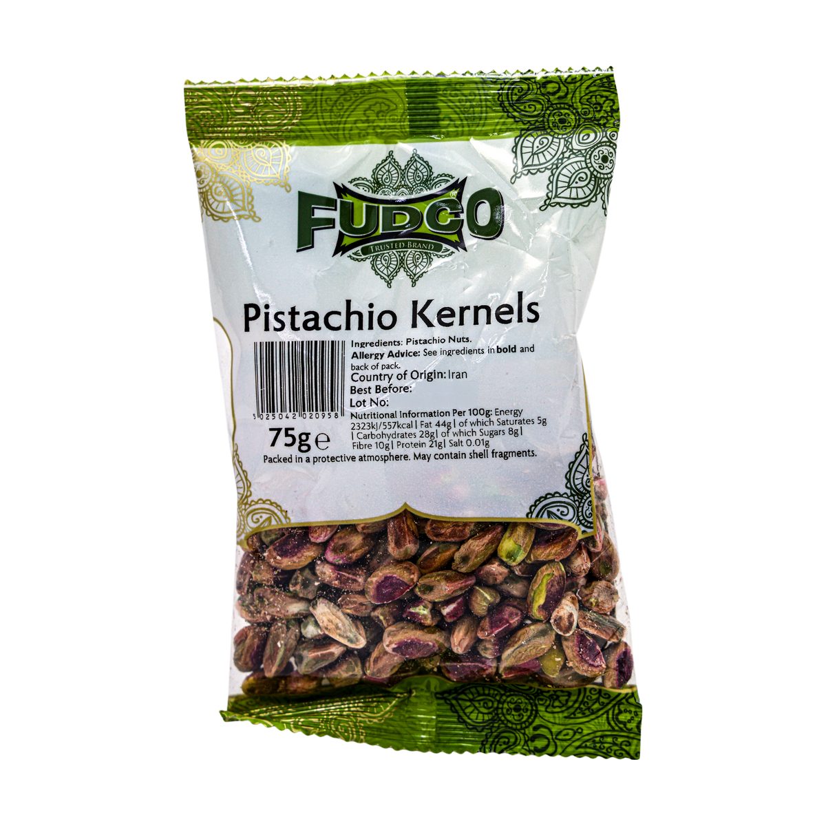 Fudco Pistachio Kernels 75g, front of pack