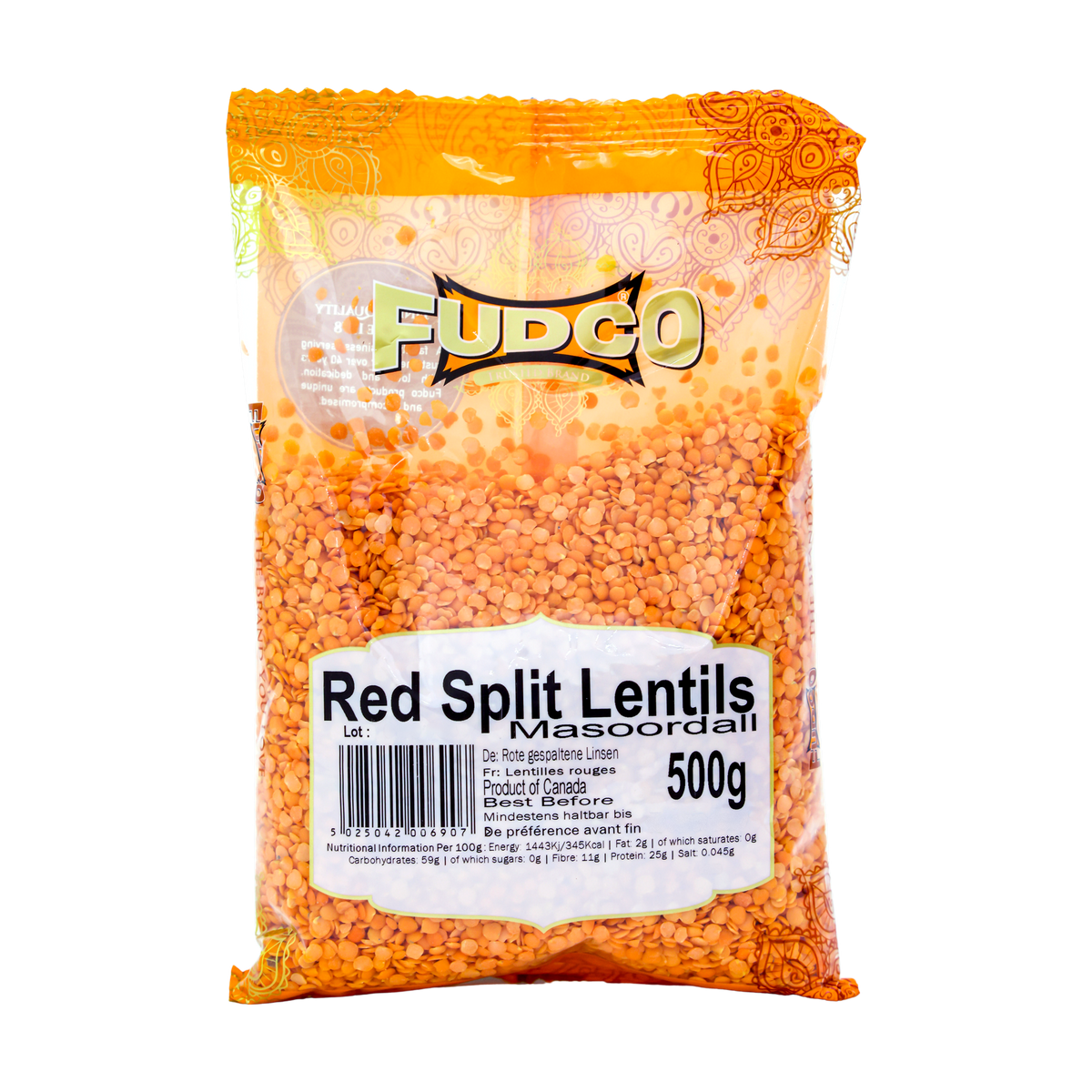 Fudco Red Split Lentils 500g, front of pack