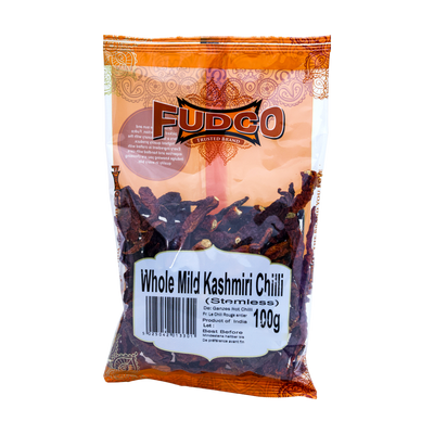 Fudco Whole Mild Kashmiri Chilli Stemless 100g, front of pack