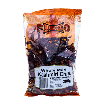 Fudco Whole Mild Kashmiri Chilli Stemless 200g, front of pack