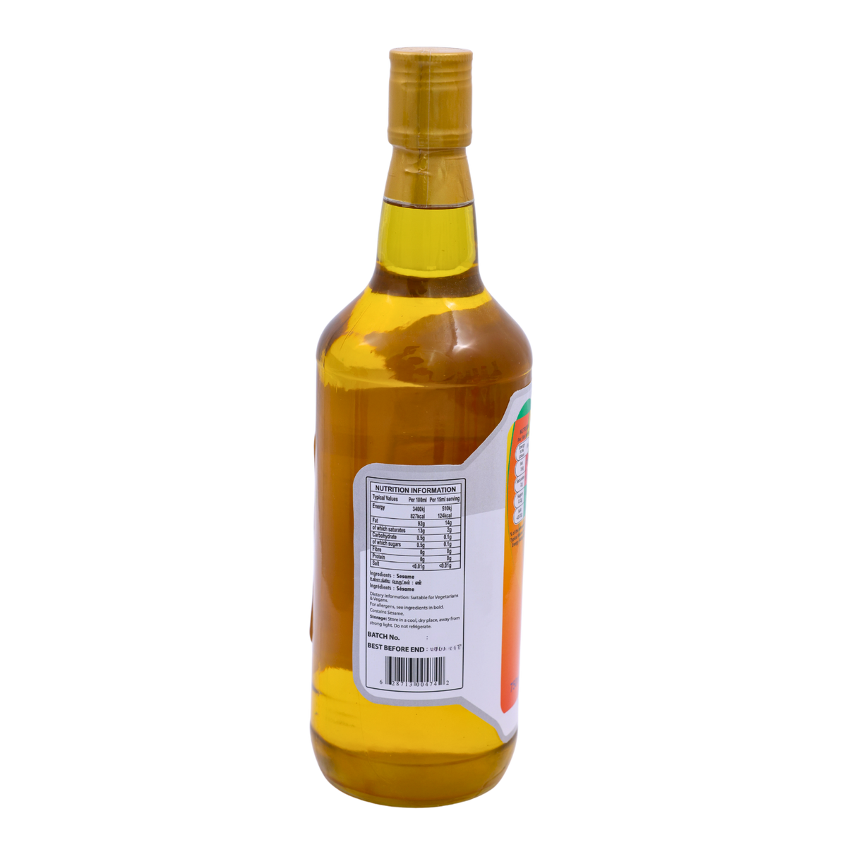 Nutrition information panel on the Ganesh Sesame Oil 750ml pack