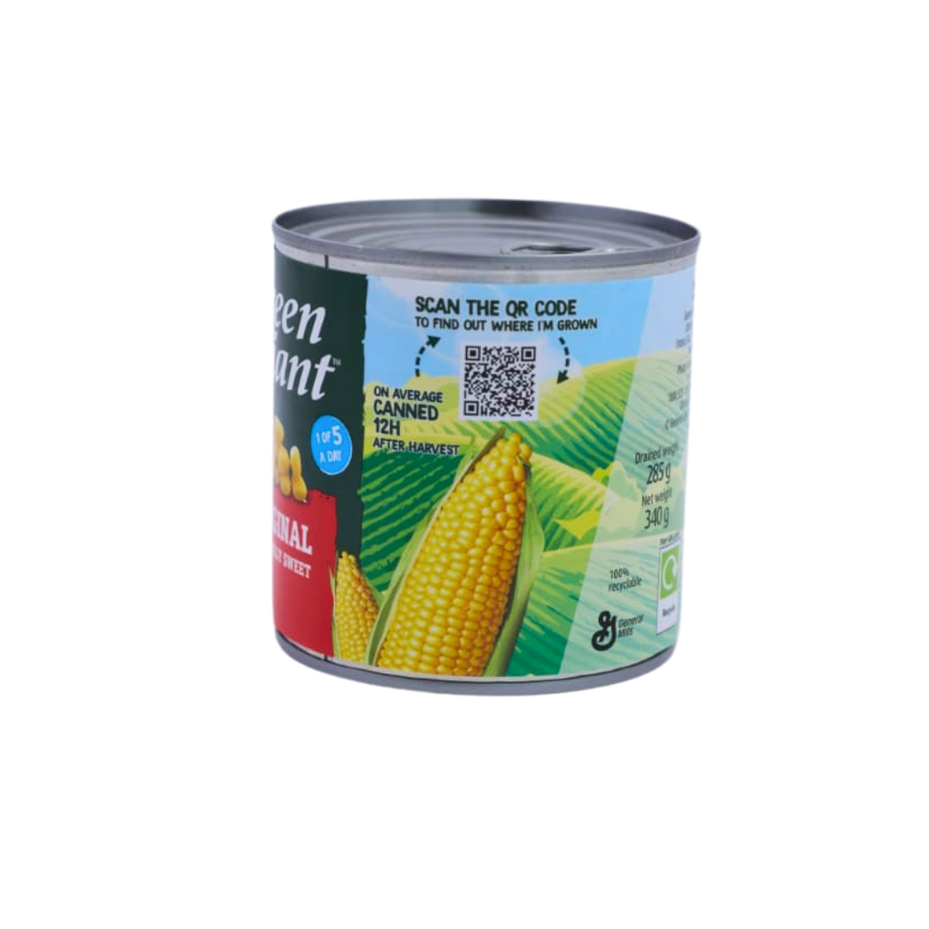 Side of the Green Giant Original Sweetcorn 340g pack