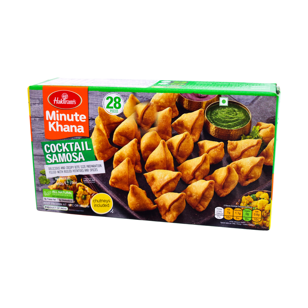 Haldiram's Minute Khana Cocktail Samosa 28 Pieces 650g, front of pack
